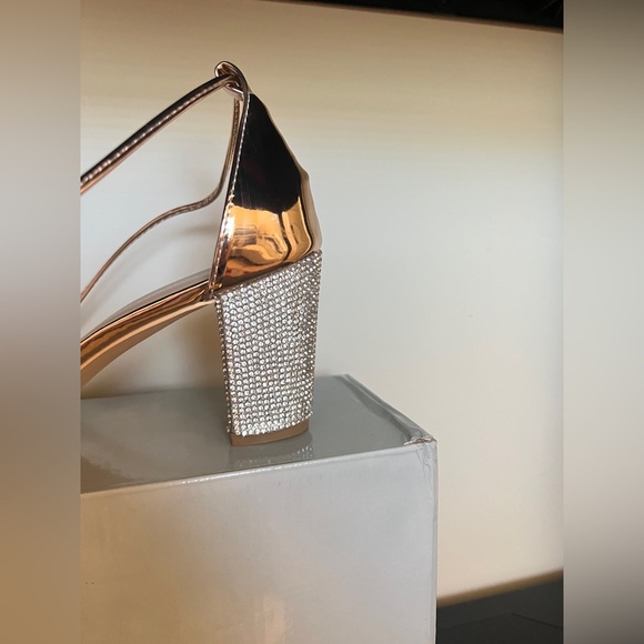 Lala Ikai Golden  Strappy Open
Toe Rhinestone Block Heels
Party Shoe - Picture 6 of 8